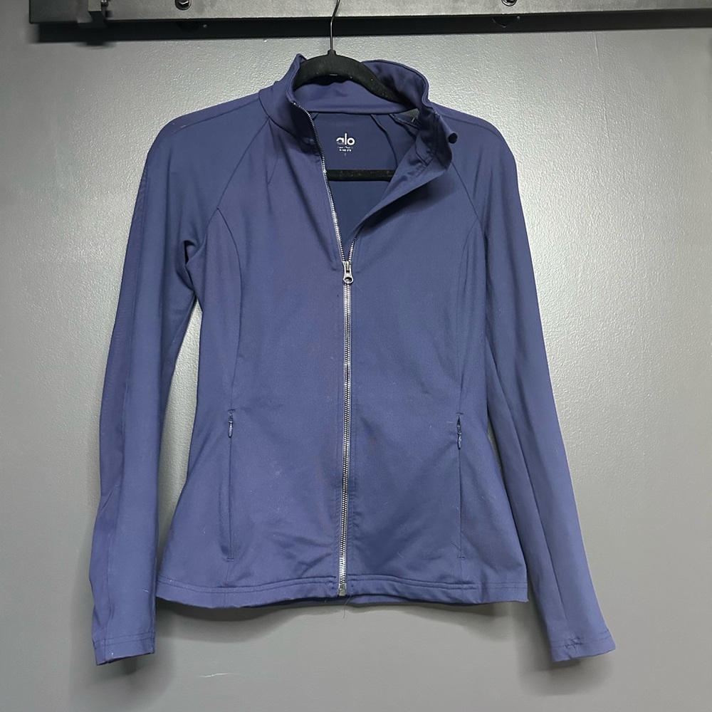 ALO Yoga Mesh Sleeve Zip Up Jacket Navy S